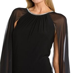 NWT Elegant Black Sleeveless Dress With Sheer Cape